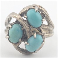 Vintage Sterling Brutalist Cabochon Turquoise