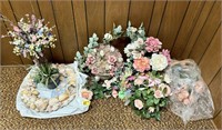 Decor Lot with Florals & Seashell Wreath