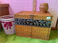 Wicker Metal Decorative Storage Trunk & Baskets