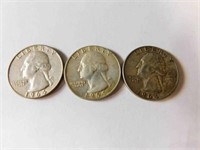 3 Liberty quarters 1964