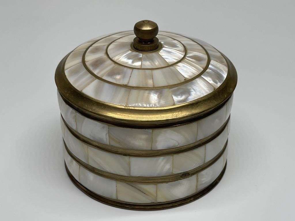 Brass w/ Mother of Pearl (look) Tiled Round Jar