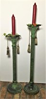 Two Green Metal Candle Stands