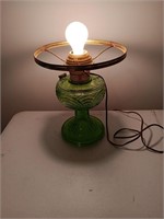 Green antique glass oil lamp converted but No