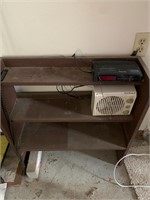 Wood Shelf, Alarm Radio, and Electric Heater