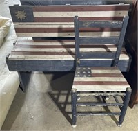 (OP) American Flag Bench and Chair Length 44” x