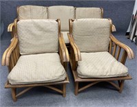 MId-Century Three-Piece Rattan Sofa and Chairs