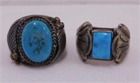 2 sterling & turquoise rings: Sizes 9 1/2 & 10 1/2