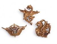 (3)Victorian 14K Gold & other Dragon Brooches