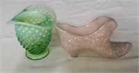 Fenton Green Opalescent Hobnail Cup Flared
