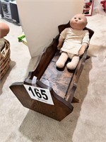 Wooden Doll Cradle & Doll