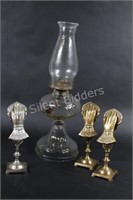 Kerosene Pressed Glass Clear Lamp & Card Holders