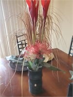 Artificial Red Flor Decor, Tall Vase