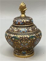 Chinese chinoserie enamel brass ginger jar