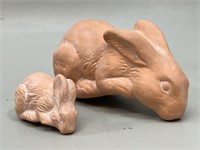 Pair of Pottery Rabbits VTG Different Sizes