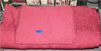 RED EMBOSSED BEDSPREAD AND MATCHING PILLOW SHAMS