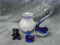 Cobalt Art Glass Figures & Vase