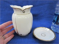 england gold & white vase & small dish