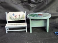 Hand Painted Foot Stool & Doll Bench