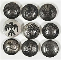 9 Vintage Southwest Sterling Silver Button Covers
