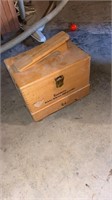 Wooden shoe shine box with supplies