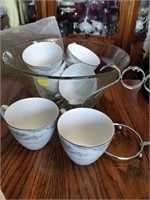 punch bowl and tea cups