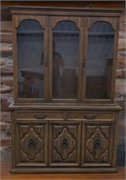 Vintage Holman Spanish Oak China Hutch, 2 Piece