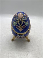 Faberge Style Jeweled Enamel Musical Egg Trinket