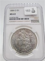 1884 O MORGAN SILVER DOLLAR NGC MS63