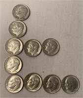 (10) 1960s Dimes 1-1960 NM,1-1961 D,3-1962 D