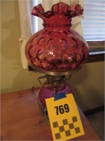 Cranberry Lamp Approx 16" Tall - Hobnail Base -