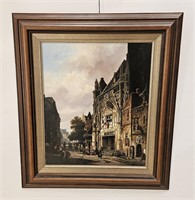 VINTAGE OIL ON BOARD EUOPEAN CITY VIEW SIGNED