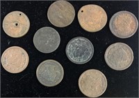 10 US LARGE CENT COINS 1830-50S