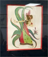 FRAMED WATERCOLOR "ISLAND DANCER" BUELL WHITEHEAD