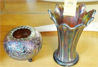 CARNIVAL GLASS VASE & FOOTED BOWL
