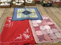 Cross Stitched Tablecloth, Quilt Mats & Misc