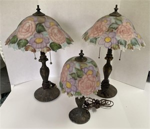 Floral Ribbed  Glass Shade Metal Table Lamps,