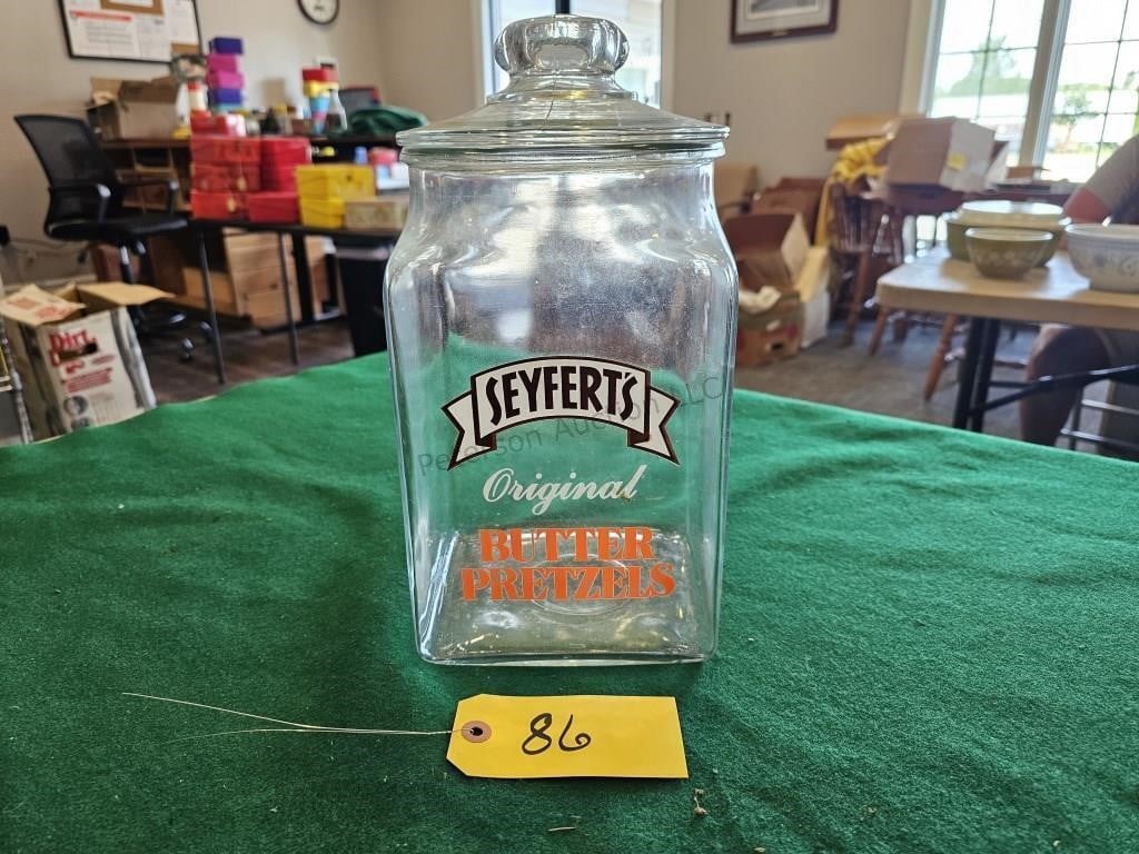 Seyferts glass pretzel jar