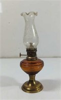 Vintage Amber Glass Oil Lamp with Brass Bottom