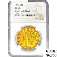 1876 $20 Gold Double Eagle NGC AU55 Granite Lady