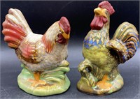 Hand Painted Porcelain Rooster & Hen Figurines