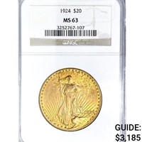 1924 $20 Gold Double Eagle NGC MS63