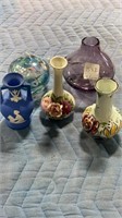 Four Small Vases and Glass Ball