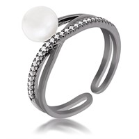 Round .20ct White Sapphire & Pearl Half Pave Ring