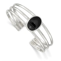 Sterling Silver- Onyx Three Strand Cuff Bracelet