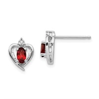 14k -Garnet and Diamond Heart Post Earrings