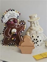 GINGER BREAD COOKIE JAR & LIGHTED SNOWMAN