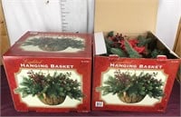 Two Lighted Hanging Baskets Xmas Theme