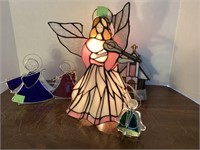 5 PC ANGEL STAINED GLASS LOT W/ GLASS CHURCH