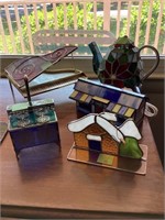STAINED GLASS:DINER, TEA POT,CABIN, PIANO & STOVE