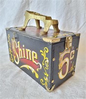 Vintage Wooden Shoe Shine Box & Contents